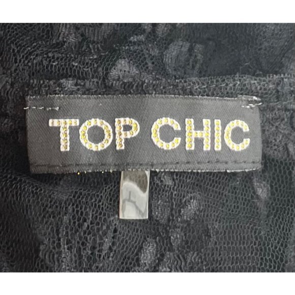 Top Chic Women's Size Large Black Sleeveless See-Through Sheer Floral Lace Top - Picture 5 of 5